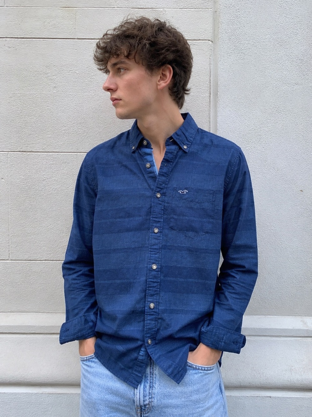 Hollister Blue Plaid Button Down Shirt Men’s Small Long Sleeve Casual